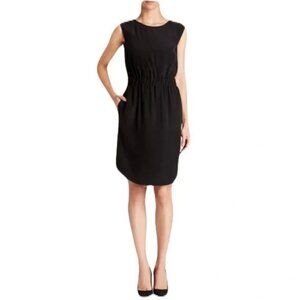 Theory Ruched Viscose Black Dress (Small)